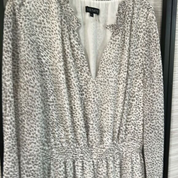 1 State gray and white printed high low long sleeve dress size L - Picture 6 of 7